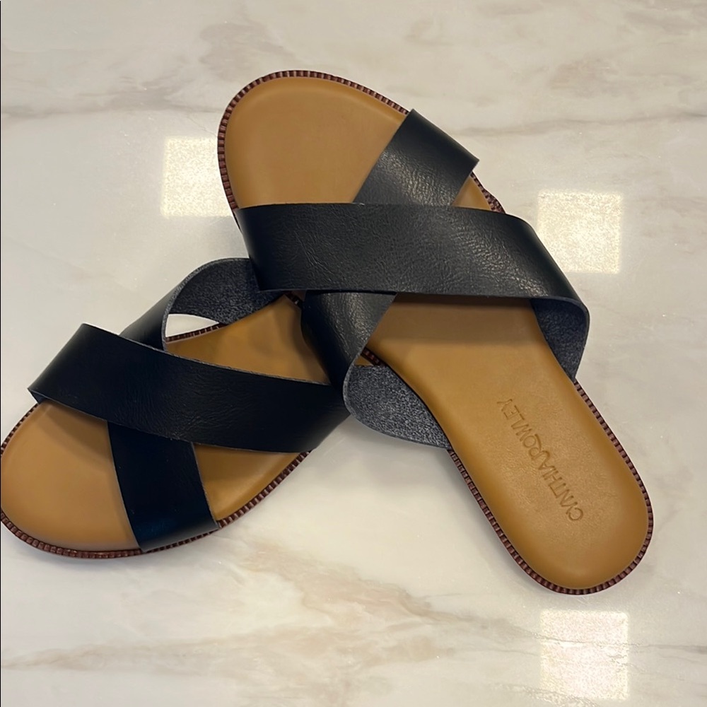 Cynthia Rowley Black and Tan Leather Sandals
